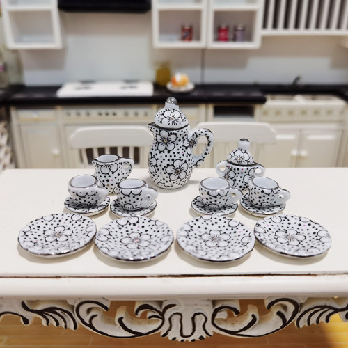 1:12娃娃房陶瓷茶具套裝花盆花瓶過家家玩具廚房配件DIY食玩