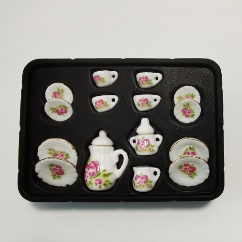 1:12娃娃房陶瓷茶具套裝花盆花瓶過家家玩具廚房配件DIY食玩