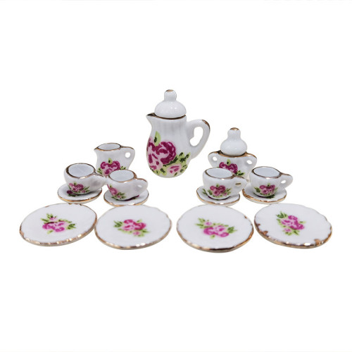1:12娃娃房陶瓷茶具套裝花盆花瓶過家家玩具廚房配件DIY食玩