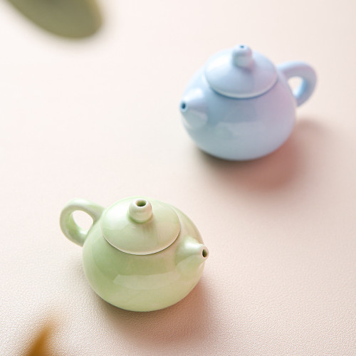 彩色迷你瓷器小茶壺可出水嬭茶蓋子配件可開蓋現代簡約風格小茶寵