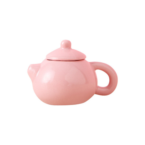 彩色迷你瓷器小茶壺可出水嬭茶蓋子配件可開蓋現代簡約風格小茶寵