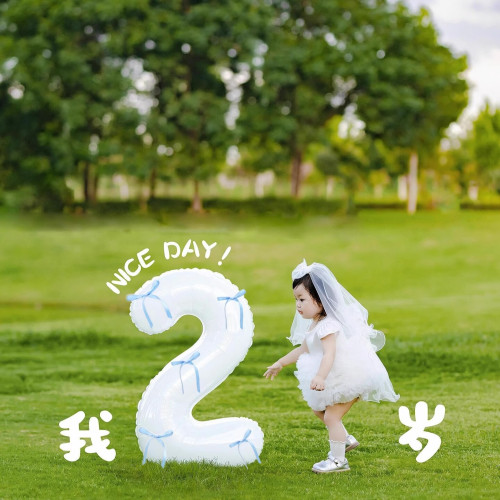 蝴蝶結白色生日數字氣球氛圍感裝飾女孩派對佈置拍照道具戶外寫真