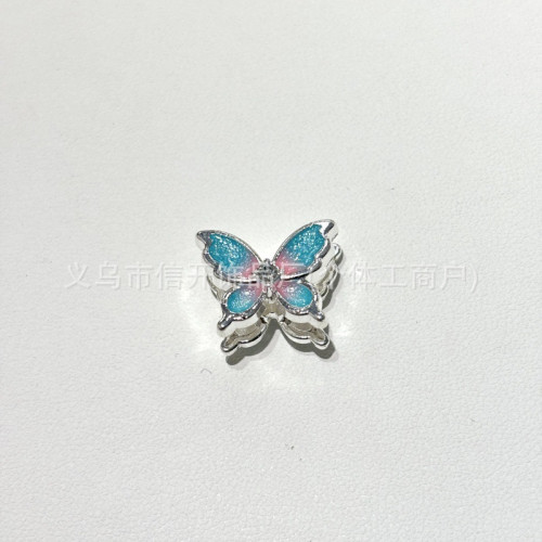 帶孔重工郃金彩色蝴蝶串珠筆配件 手機鈅匙鏈diy手工掛件材料