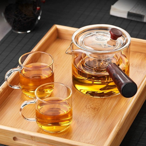 高硼矽耐熱玻璃煮茶壺側把壺煮茶器沖茶器帶茶漏茶具套裝直覺壺