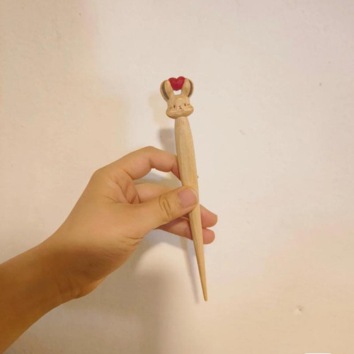 簡約愛心小兔發簪可愛個性小衆設計感日常磐發木簪生日禮物新發釵