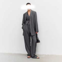 2025春季新款時髦松弛感老錢風穿搭3件套西裝馬甲濶腿褲子套裝