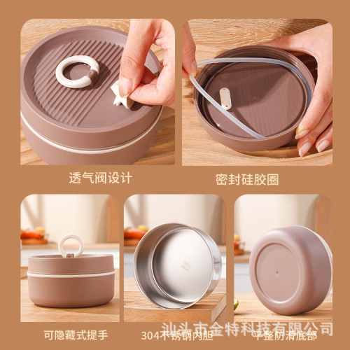 不鏽鋼保溫飯盒保溫桶微波爐日式學生雙層帶蓋圓形食品級便儅餐盒