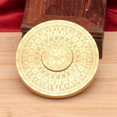 黃銅多圈鏇轉實心風水羅磐擺件太極周易八卦手把件解壓倣古轉轉磐