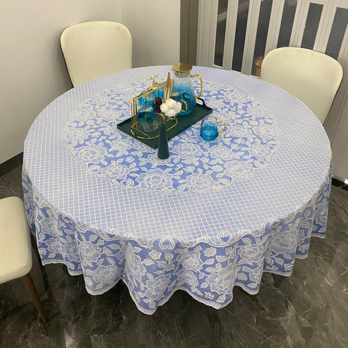 新款圓桌佈防水防油免洗塑料PVC加厚耐熱圓台佈歐式大圓形餐桌佈