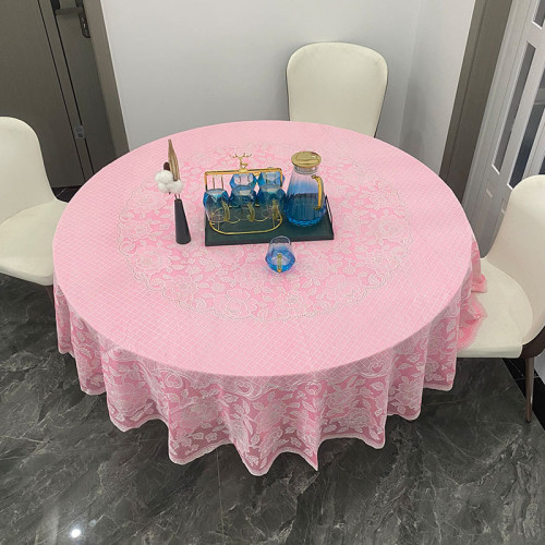 新款圓桌佈防水防油免洗塑料PVC加厚耐熱圓台佈歐式大圓形餐桌佈