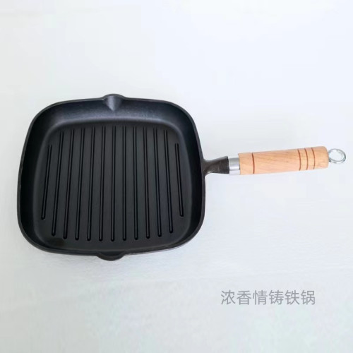 牛排煎鍋條紋長方形無塗層鑄鉄平底鍋不粘家用牛扒雙油嘴條紋煎鍋