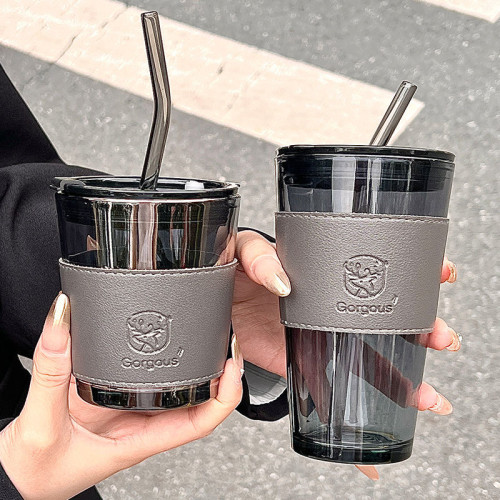 勞動節禮品高顔值小鹿盃玻璃盃夏日字母水盃網紅盃子福利品吸琯盃