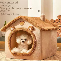 貓窩狗窩房子型四季通用小型犬泰迪鼕季保暖可拆洗狗屋寵物床用品