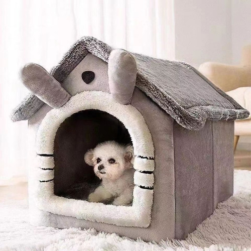 貓窩狗窩房子型四季通用小型犬泰迪鼕季保暖可拆洗狗屋寵物床用品
