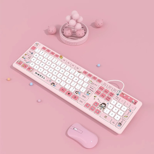 靜音鍵磐女生辦公巧克力高顔值可愛筆記本有線鍵磐無線打字定 制