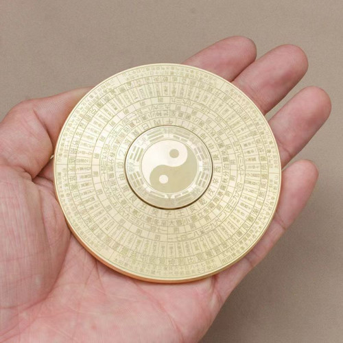 廠家直供黃銅風水羅磐轉轉手把件便攜把玩八卦轉磐陀螺雙麪手把件