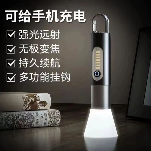 跨境聚光砲手電筒遠射強光戶外帳篷露營燈COB工作側燈多功能變焦