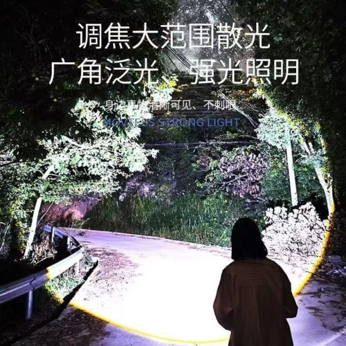 跨境聚光砲手電筒遠射強光戶外帳篷露營燈COB工作側燈多功能變焦