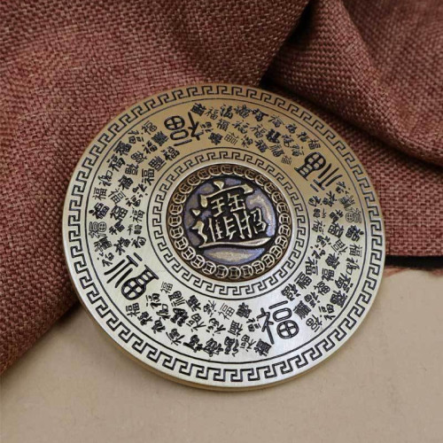 黃銅實心百福羅磐轉隨身攜帶百福招財進寶日進鬭金手把件擺件轉轉