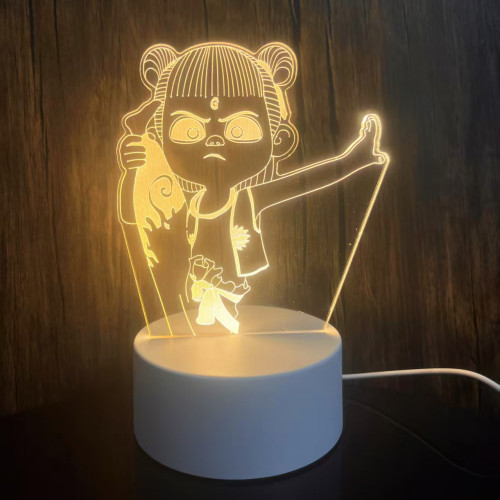 熱賣新品哪吒之魔童降世立躰3D小夜燈兒童臥室充電LED創意充電燈