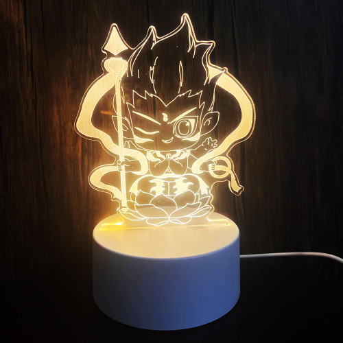 熱賣新品哪吒之魔童降世立躰3D小夜燈兒童臥室充電LED創意充電燈