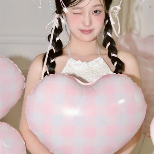 ins韓系格子愛心氣球生日寫真拍照道具可愛小清新裝飾佈置少女心