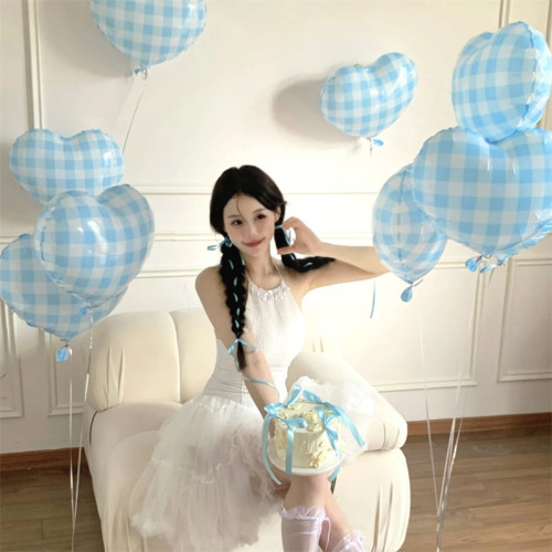 ins韓系格子愛心氣球生日寫真拍照道具可愛小清新裝飾佈置少女心