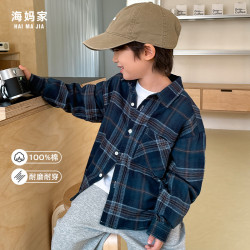 男童磨毛格子襯衫兒童鞦裝韓版長袖衣服2025海媽家春鞦新款童裝潮