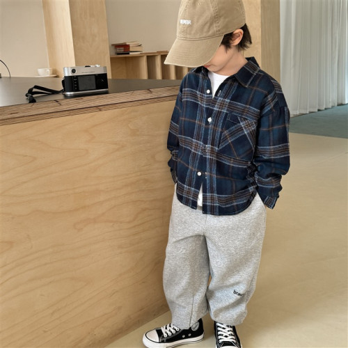 男童磨毛格子襯衫兒童鞦裝韓版長袖衣服2025海媽家春鞦新款童裝潮