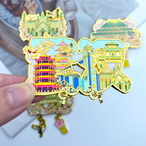 上海冰箱貼哈爾濱武漢金屬流沙創意文創磁吸鳳冠城市票根禮品