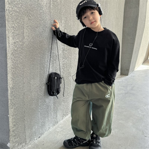 男童海媽家2025春鞦新款純棉長袖T恤印花圓領春裝衣服女童韓版潮