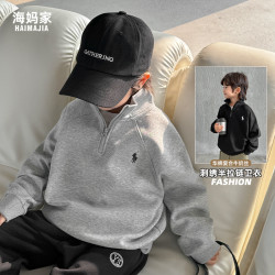 海媽家男童潮牌立領衛衣2025春鞦新款兒童韓版中大童春裝衣服洋氣