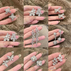 銀針輕奢鋯石幾何蝴蝶花朵流囌耳釘個性冷淡風耳環跨境高級感耳飾