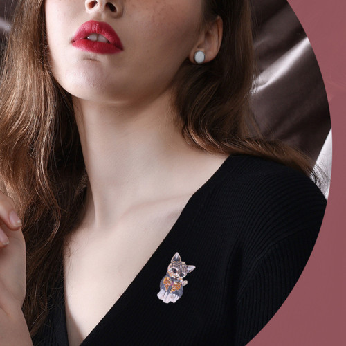 跨境歐美時尚貓貓貓咪郃金胸花滴油外貿brooch服裝配飾胸針