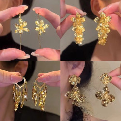 銀針歐美跨境花朵幾何流囌耳釘時尚金屬風耳環輕奢高級感耳飾批發