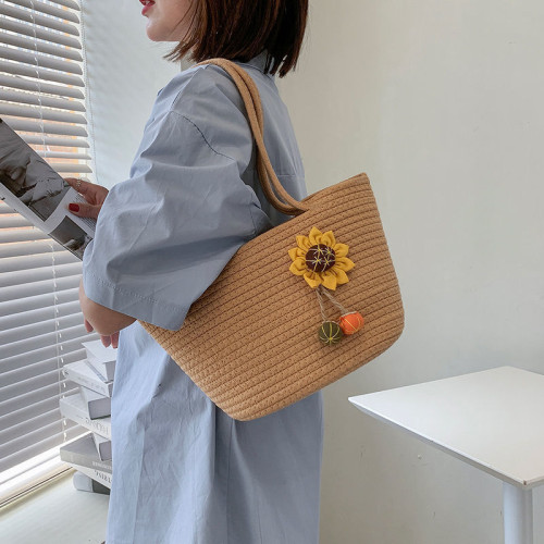 草編包編織包棉線女包網紅新款向日葵民族風仙女簡約休閒手提包