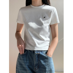 白色愛心刺綉短款正肩短袖t恤女夏季新款設計感修身圓領上衣