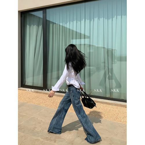 V領簡約小衆寬松長袖白色襯衫