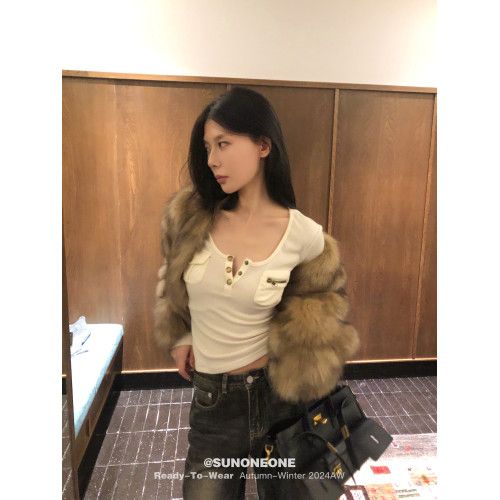 SUNONEONE 復古拼接純色上衣女春百搭口袋精致修身長袖顯瘦針織衫