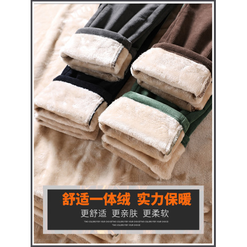 鞦鼕季羊羔毧休閑褲子男修身2025加毧加厚春款棉褲外穿燈芯毧衛褲