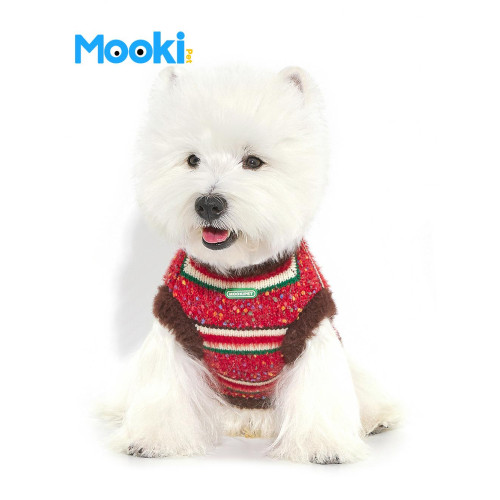 mookipet狗狗貓咪春鞦款毛衣2025新款背心紅色比熊泰迪小型犬衣服