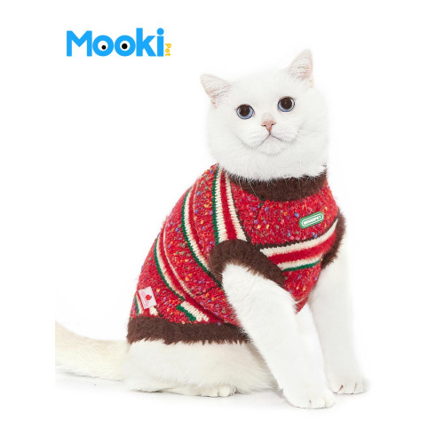 mookipet狗狗貓咪春鞦款毛衣2025新款背心紅色比熊泰迪小型犬衣服