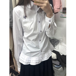 學院風長袖白襯衫女春裝2025新款設計感花邊下擺甜美內搭襯衣上衣