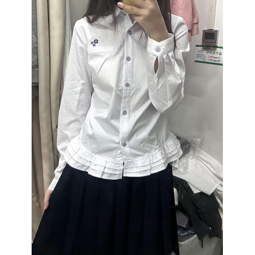 學院風長袖白襯衫女春裝2025新款設計感花邊下擺甜美內搭襯衣上衣