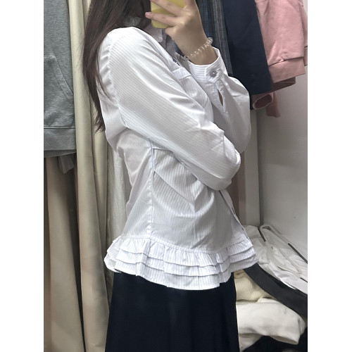學院風長袖白襯衫女春裝2025新款設計感花邊下擺甜美內搭襯衣上衣
