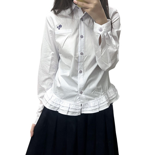 學院風長袖白襯衫女春裝2025新款設計感花邊下擺甜美內搭襯衣上衣