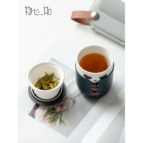 網紅熊貓收納包茶水分離快客盃