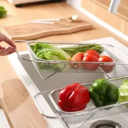 家用不鏽鋼伸縮瀝水籃碗瀝水架水槽瀝水籃洗碗池廚房可伸縮置物架