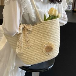 大容量手工編織包包女2024早春新款托特包女ins外出沙灘度假包女
