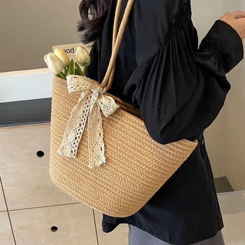 大容量手工編織包包女2024早春新款托特包女ins外出沙灘度假包女